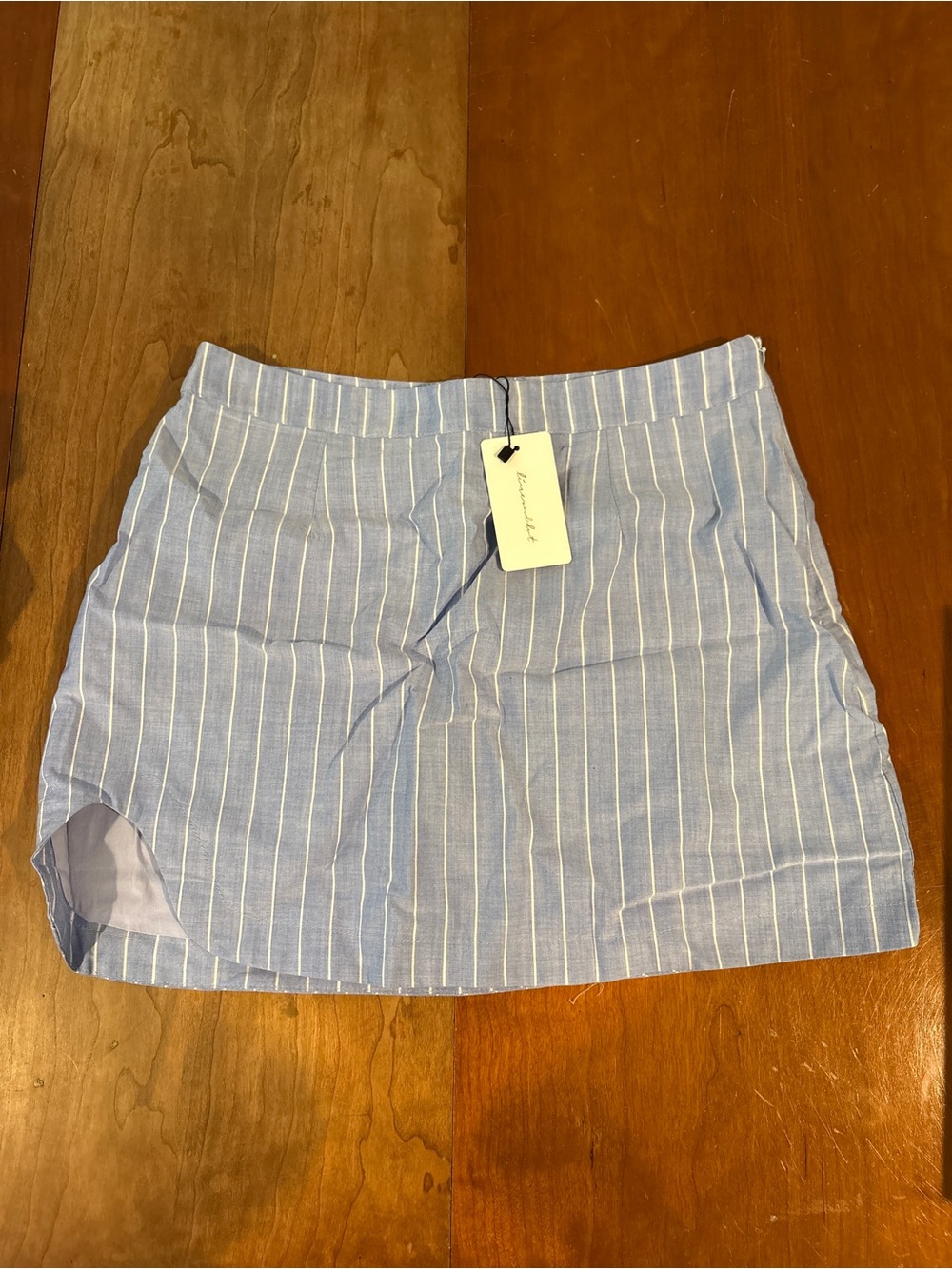 Line and Dot Oxford Blue and White Striped Mini Skirt